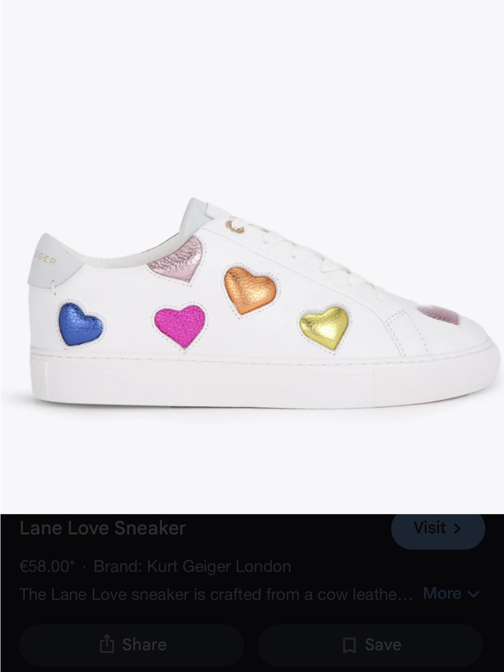 Kurt Geiger Lane Love Leather Sneaker with Metallic Heart Accents